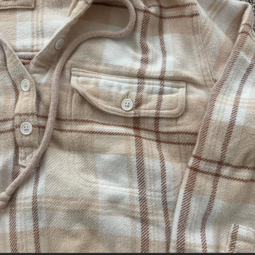 American Eagle Outfitters Beige & Cream Plaid Hooded Crop Top - Picture 3 of 6